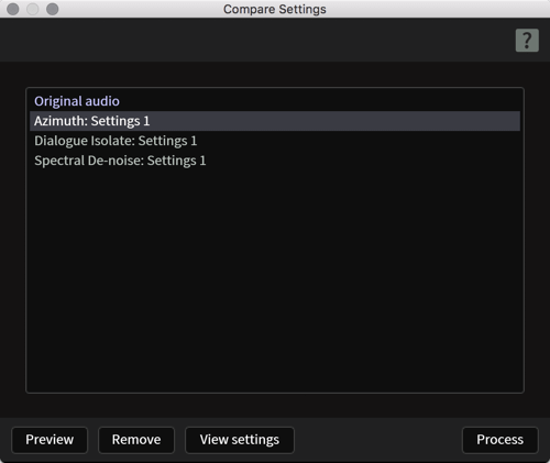 compare settings window