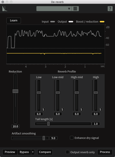 De-reverb interface